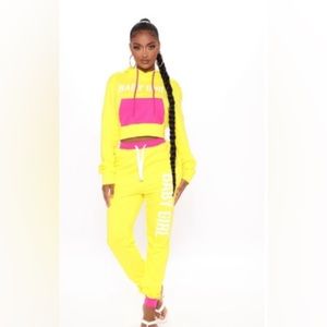 Baby Girl Color Block Cropped Hoodie & Sweats  Yellow/combo
Size: XL